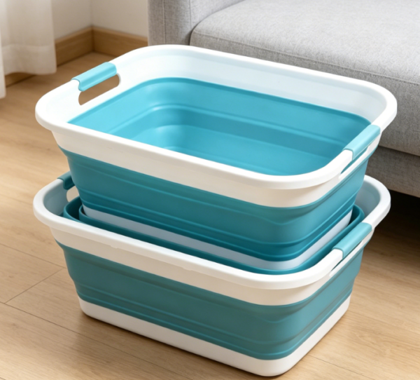 Collapsible Plastic Laundry Basket 2 Piece Storage Set