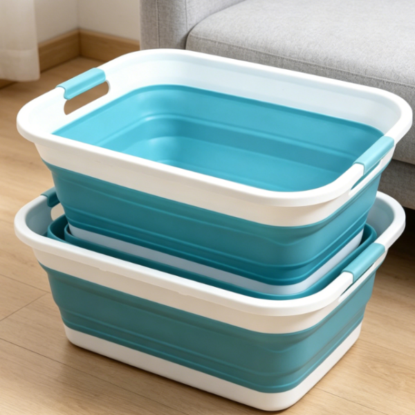 Collapsible Plastic Laundry Basket 2 Piece Storage Set
