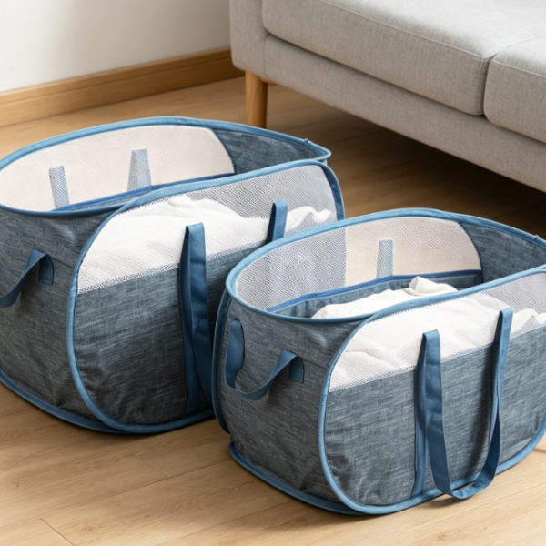 Portable Collapsible Laundry Basket 2 Piece Set With Handles