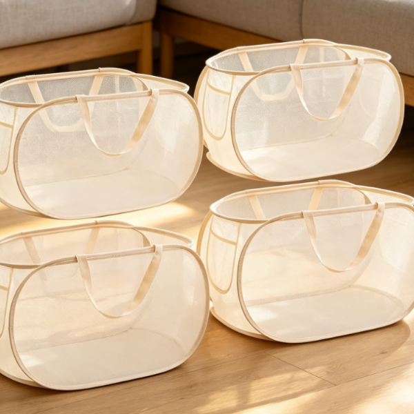 Canvas Collapsible Laundry Basket Storage Set With Side Pockets