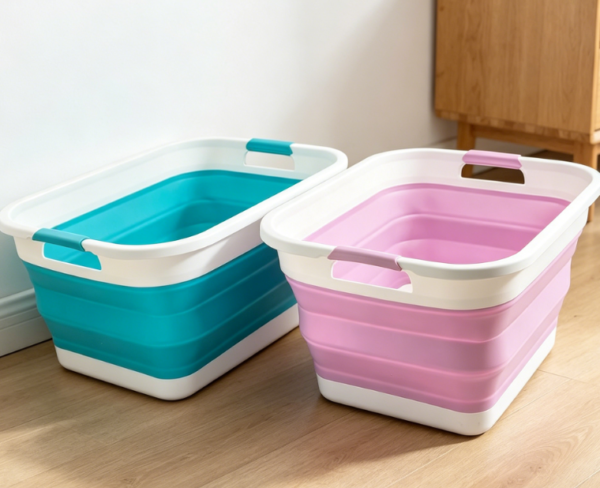 Collapsible Plastic Laundry Basket 2 Piece Storage Set