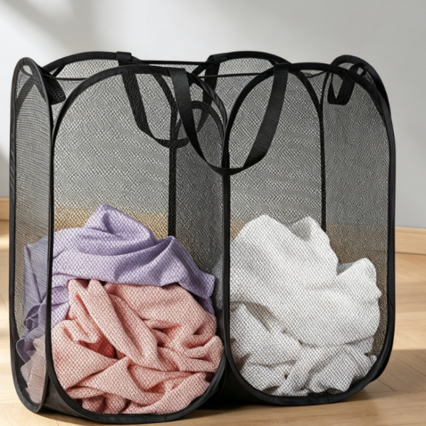 Dual Compartment Foldable Laundry Hamper For Sorting