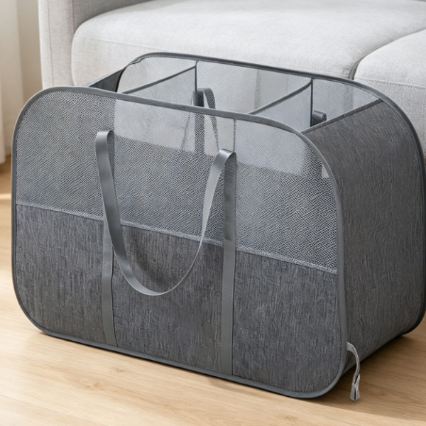Three Section Sorting Foldable Laundry Hamper With Handles
