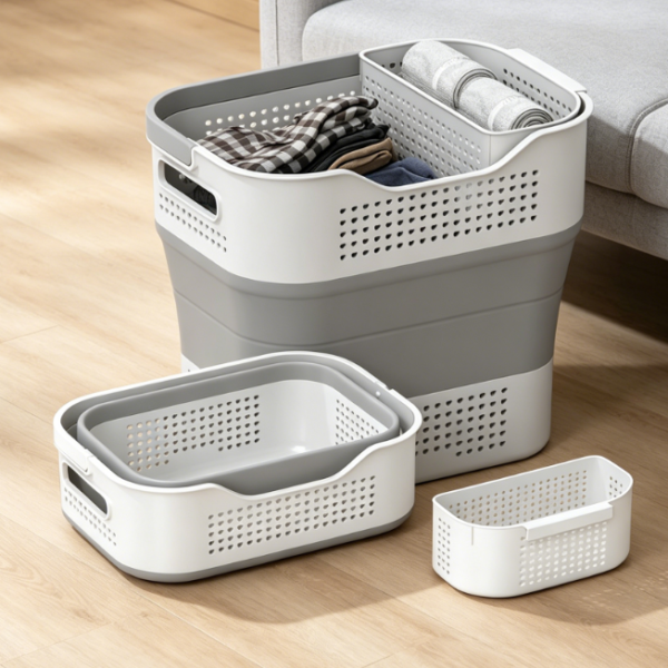 Portable Plastic Foldable Laundry Hamper With Handles
