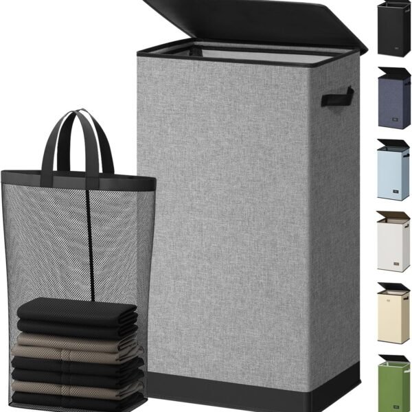 Foldable Laundry Hamper With Lid And Inner Liner